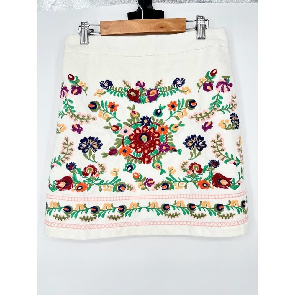 Mi Ami Floral Mini Skirt Floral Embroidered Skirt Size S White Denim Boho Hippie